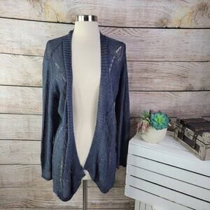 Poetry Women's‎ Blue Knitted Open Front Long Sleeve Cardigan Sweater Size 10
